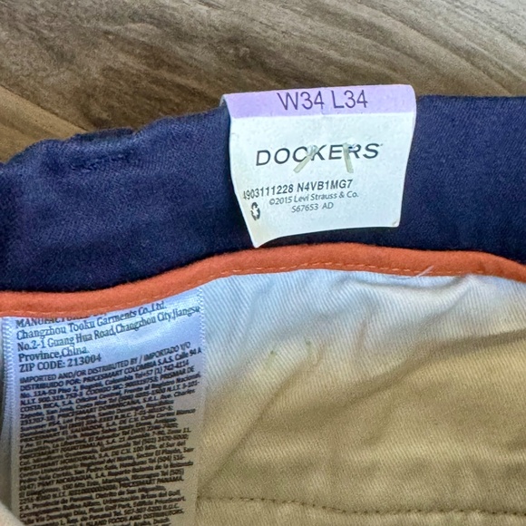 Dockers Size 34x34 Signature Khaki D2 Straight Fit Flat Front Navy Pants - Picture 7 of 12